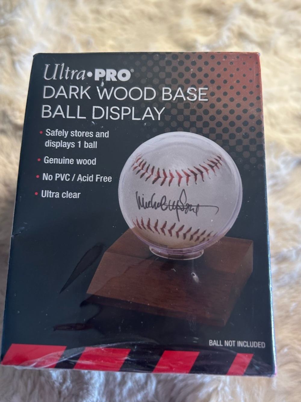 ULTRA PRO BASEBALL HOLDER, dark  WOOD BASE baseball display case on base/stand